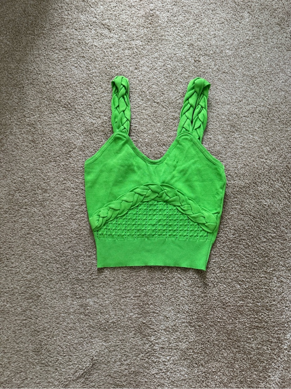 Braided Knit Crop Tank Top in Lime Green